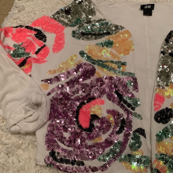 Women’s H&M white neon sequin crop cropped open cardigan crop rolled sleeves S - Picture 2 of 3